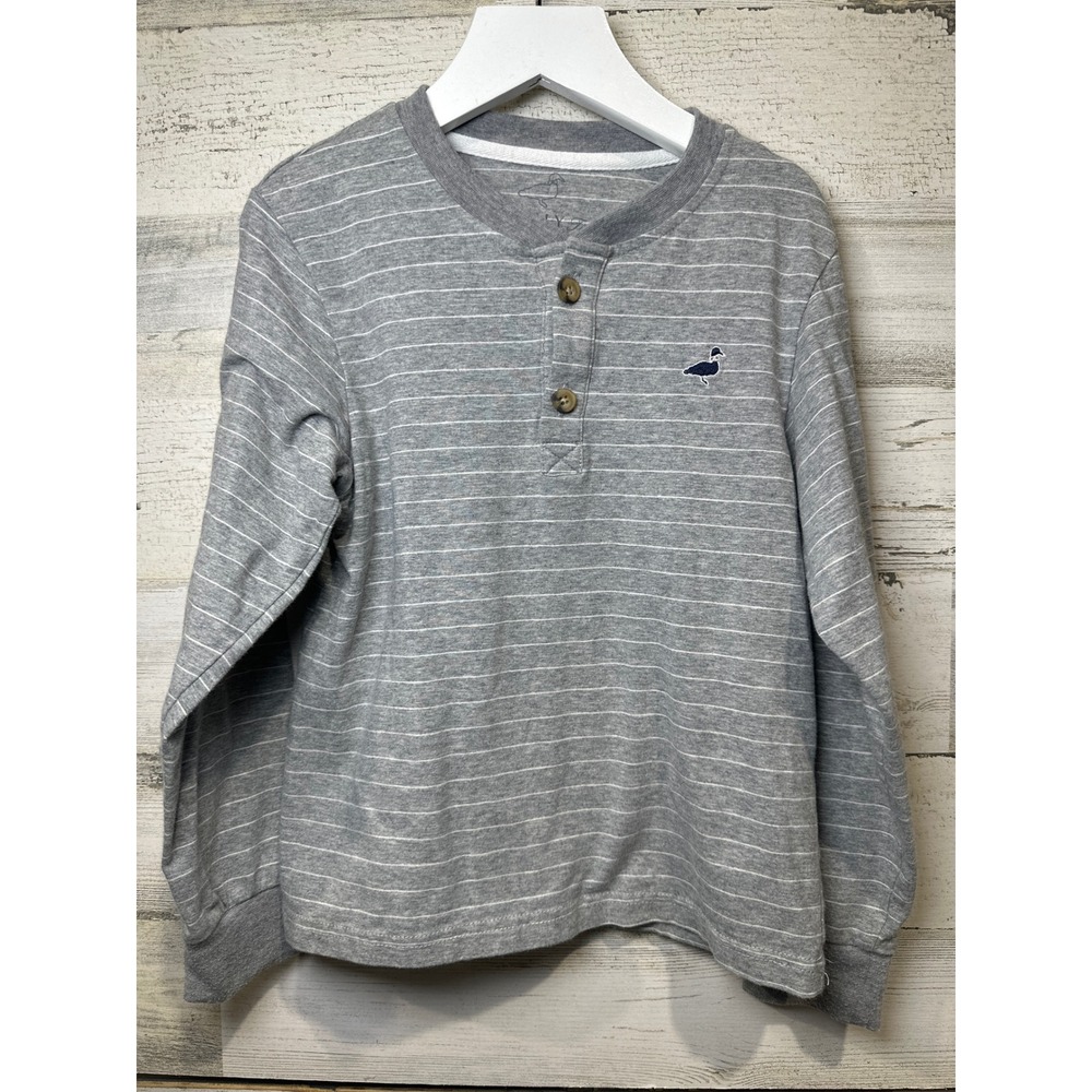 Properly Tied Henley Shirt Boys 5 Grey Striped Long Sleeve EUC